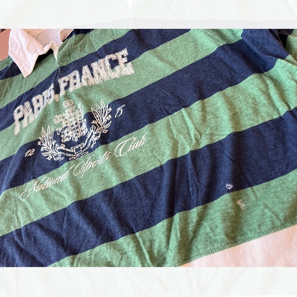 Paris France Women's Striped Tee - Green and Blue - Picture 2 of 6